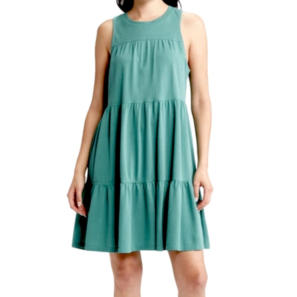 Green Textured Stripe Tiered Dress main image 1